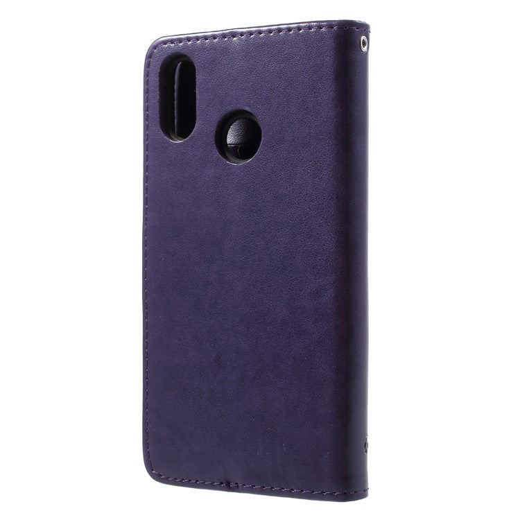 Imprint Butterfly Flower Leather Card Holder Case Cover for Huawei P20 Lite / Nova 3e - Dark Purple