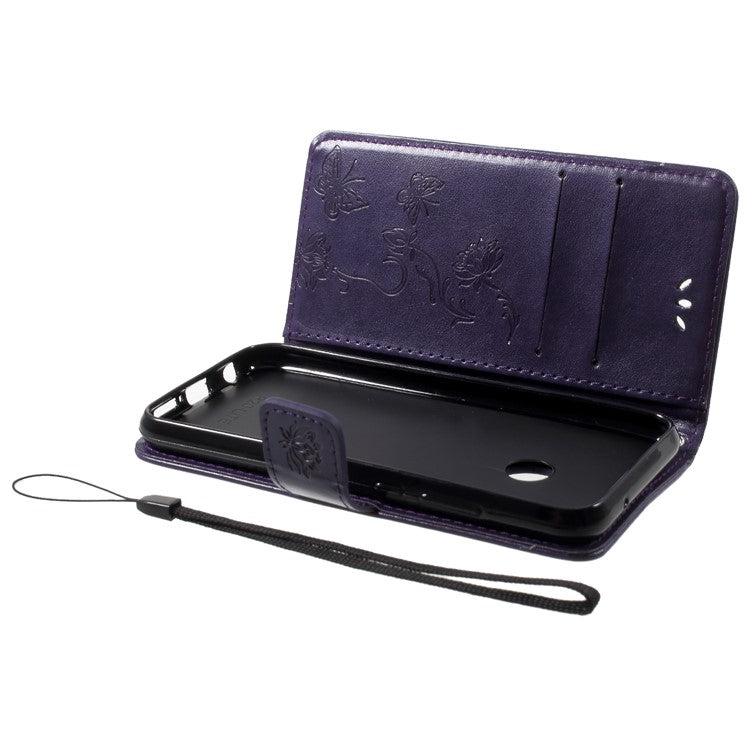 Imprint Butterfly Flower Leather Card Holder Case Cover for Huawei P20 Lite / Nova 3e - Dark Purple