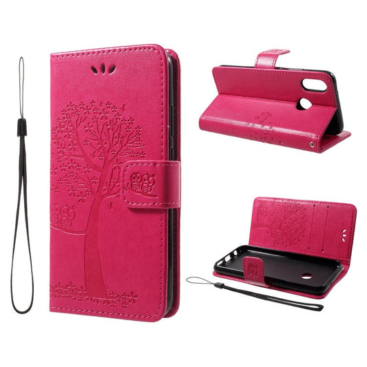 Imprint Tree Owl Pattern Wallet Stand Leather Case for Huawei P20 Lite / Nova 3e - Rose