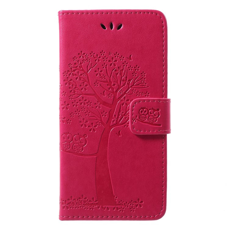 Imprint Tree Owl Pattern Wallet Stand Leather Case for Huawei P20 Lite / Nova 3e - Rose