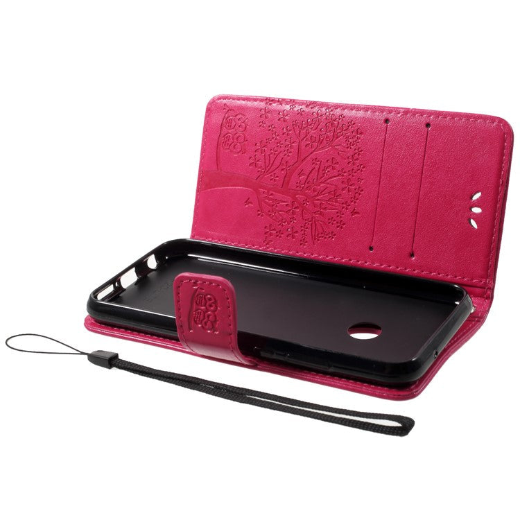 Imprint Tree Owl Pattern Wallet Stand Leather Case for Huawei P20 Lite / Nova 3e - Rose