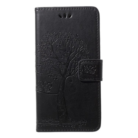 Imprint Tree Owl Pattern Wallet Stand Leather Cover for Huawei P20 Lite / Nova 3e - Black