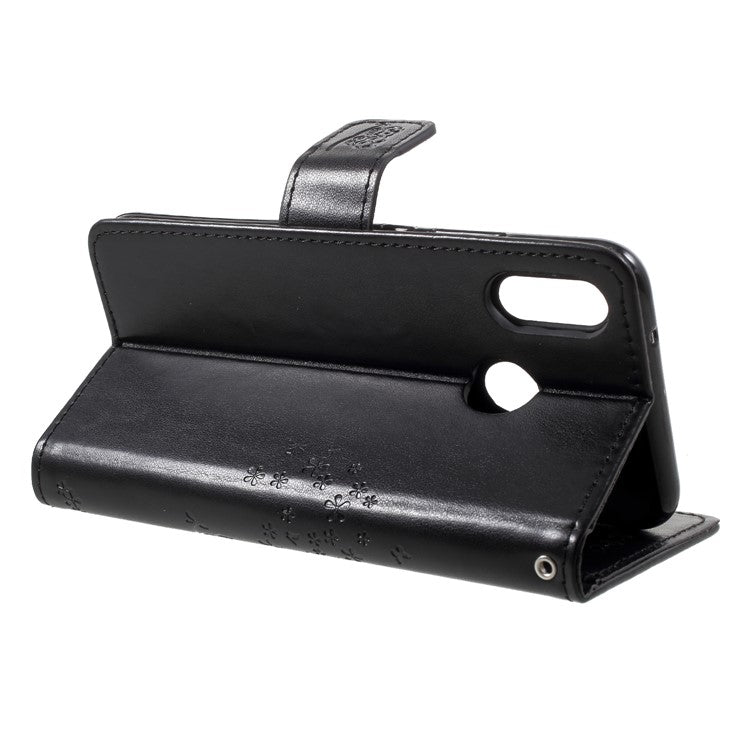 Imprint Tree Owl Pattern Wallet Stand Leather Cover for Huawei P20 Lite / Nova 3e - Black