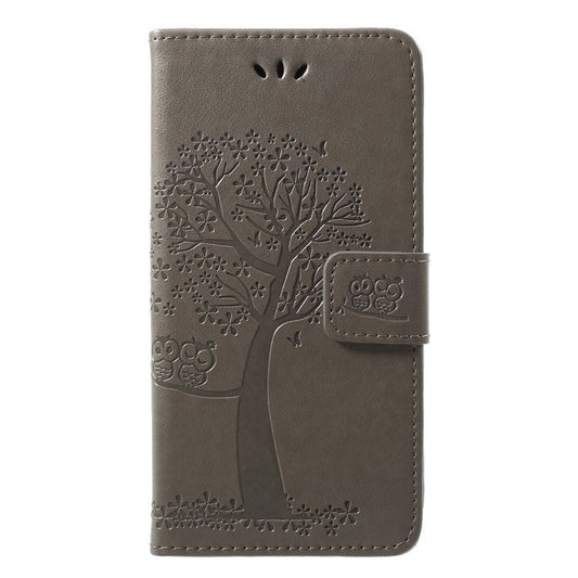 Imprint Tree Owl Pattern Wallet Leather Flip Stand Shell for Huawei P20 Lite / Nova 3e - Grey