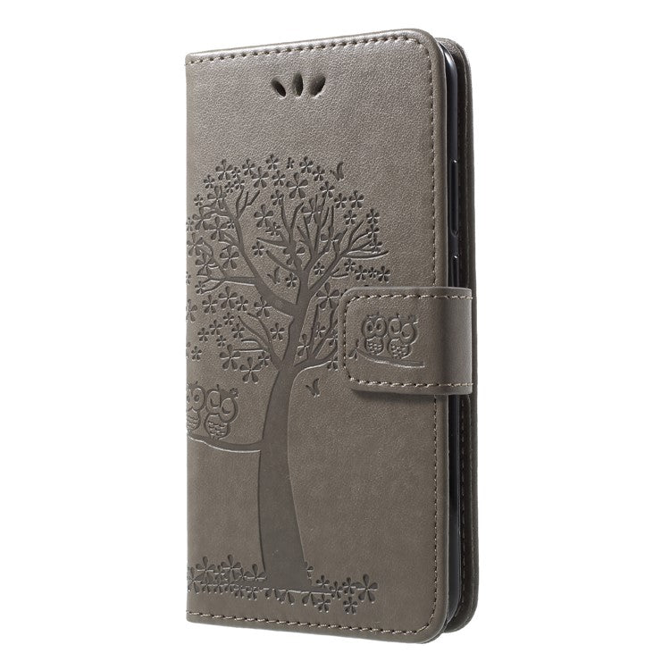 Imprint Tree Owl Pattern Wallet Leather Flip Stand Shell for Huawei P20 Lite / Nova 3e - Grey