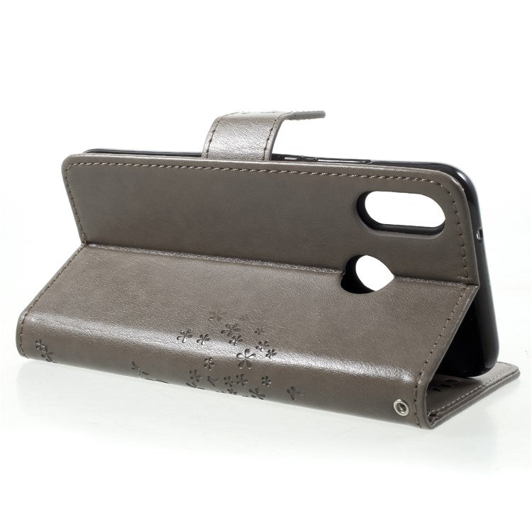 Imprint Tree Owl Pattern Wallet Leather Flip Stand Shell for Huawei P20 Lite / Nova 3e - Grey
