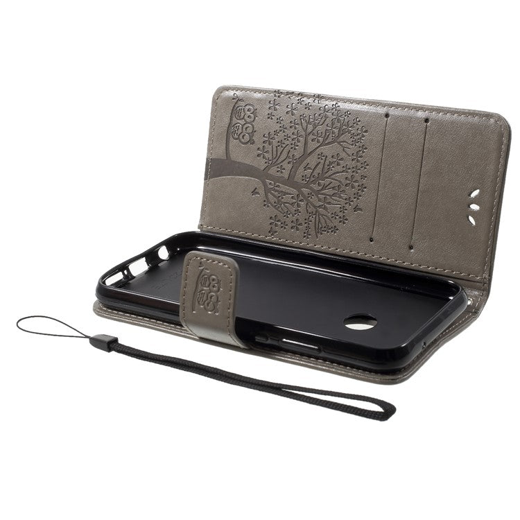 Imprint Tree Owl Pattern Wallet Leather Flip Stand Shell for Huawei P20 Lite / Nova 3e - Grey