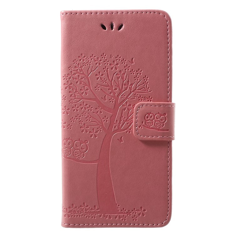 Imprint Tree Owl Pattern Stand Leather Magnetic Wallet Cover Case for Huawei P20 Lite / Nova 3e - Pink