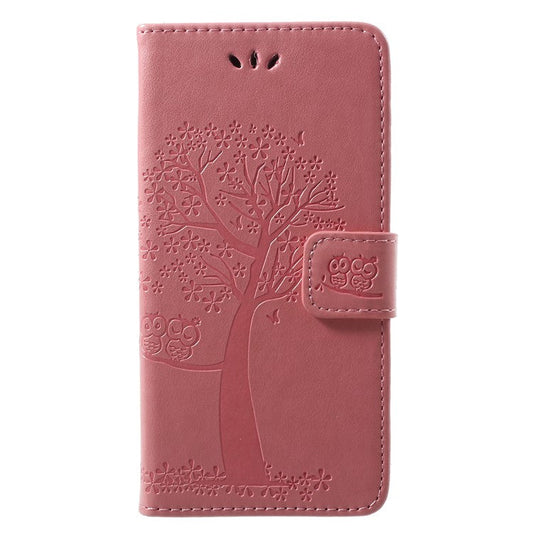 Imprint Tree Owl Pattern Stand Leather Magnetic Wallet Cover Case for Huawei P20 Lite / Nova 3e - Pink