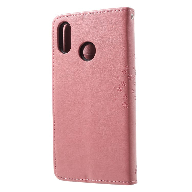 Imprint Tree Owl Pattern Stand Leather Magnetic Wallet Cover Case for Huawei P20 Lite / Nova 3e - Pink