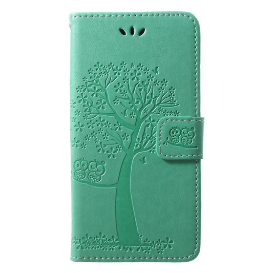 Imprint Tree Owl Pattern PU Leather Wallet Stand Phone Case for Huawei P20 Lite / Nova 3e - Cyan