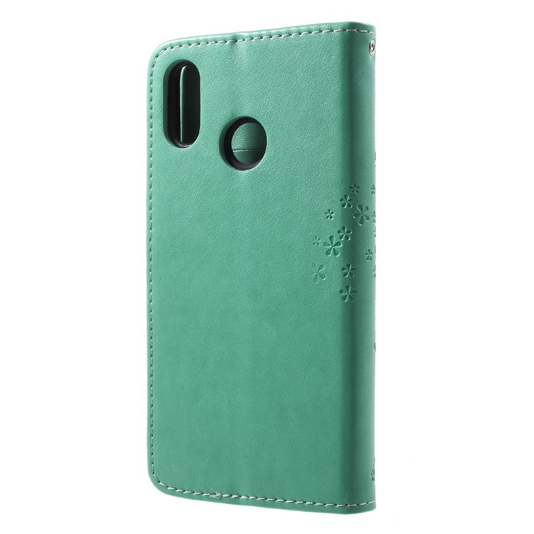 Imprint Tree Owl Pattern PU Leather Wallet Stand Phone Case for Huawei P20 Lite / Nova 3e - Cyan