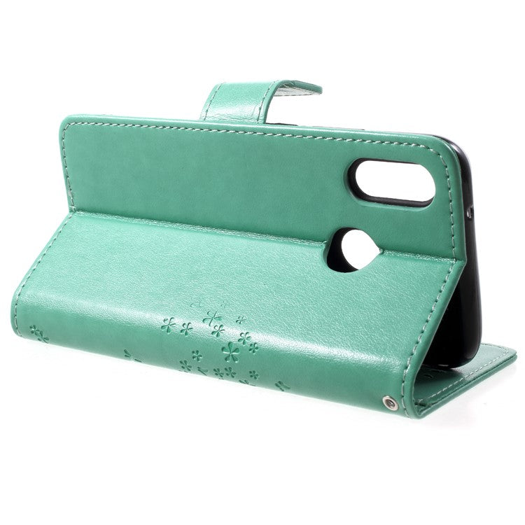 Imprint Tree Owl Pattern PU Leather Wallet Stand Phone Case for Huawei P20 Lite / Nova 3e - Cyan