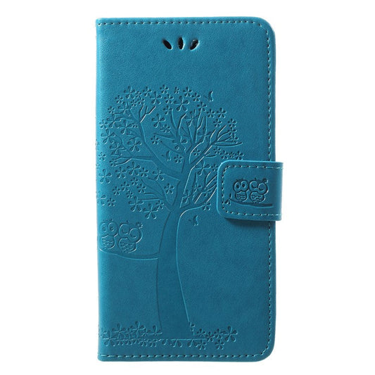 Imprint Tree Owl Pattern PU Leather Wallet Stand Phone Cover for Huawei P20 Lite / Nova 3e - Blue