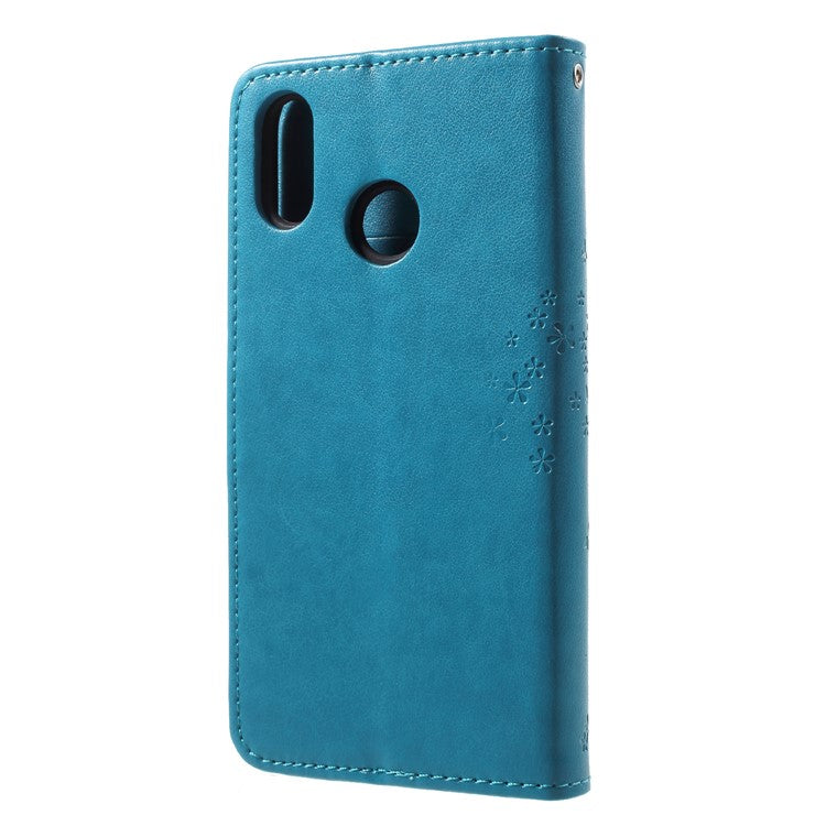 Imprint Tree Owl Pattern PU Leather Wallet Stand Phone Cover for Huawei P20 Lite / Nova 3e - Blue