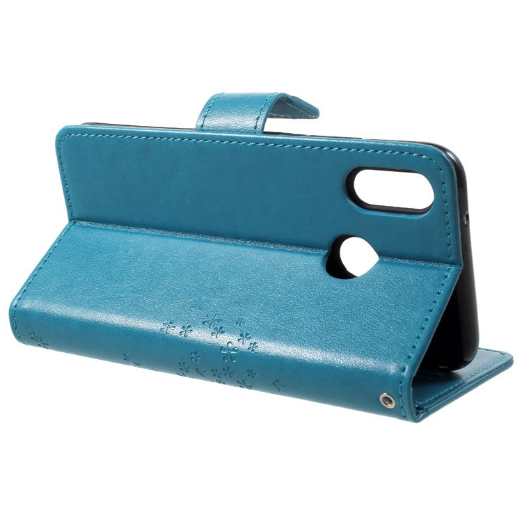 Imprint Tree Owl Pattern PU Leather Wallet Stand Phone Cover for Huawei P20 Lite / Nova 3e - Blue