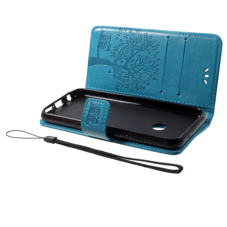 Imprint Tree Owl Pattern PU Leather Wallet Stand Phone Cover for Huawei P20 Lite / Nova 3e - Blue