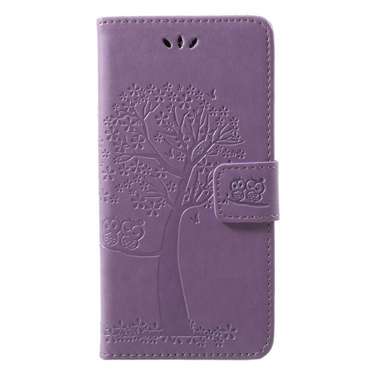 Imprint Tree Owl Pattern PU Leather Wallet Stand Phone Shell for Huawei P20 Lite / Nova 3e - Light Purple
