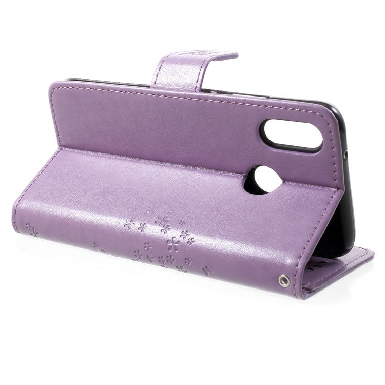 Imprint Tree Owl Pattern PU Leather Wallet Stand Phone Shell for Huawei P20 Lite / Nova 3e - Light Purple