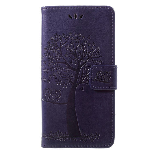 Imprint Tree Owl Pattern Wallet Stand Leather Mobile Casing for Huawei P20 Lite / Nova 3e - Dark Purple