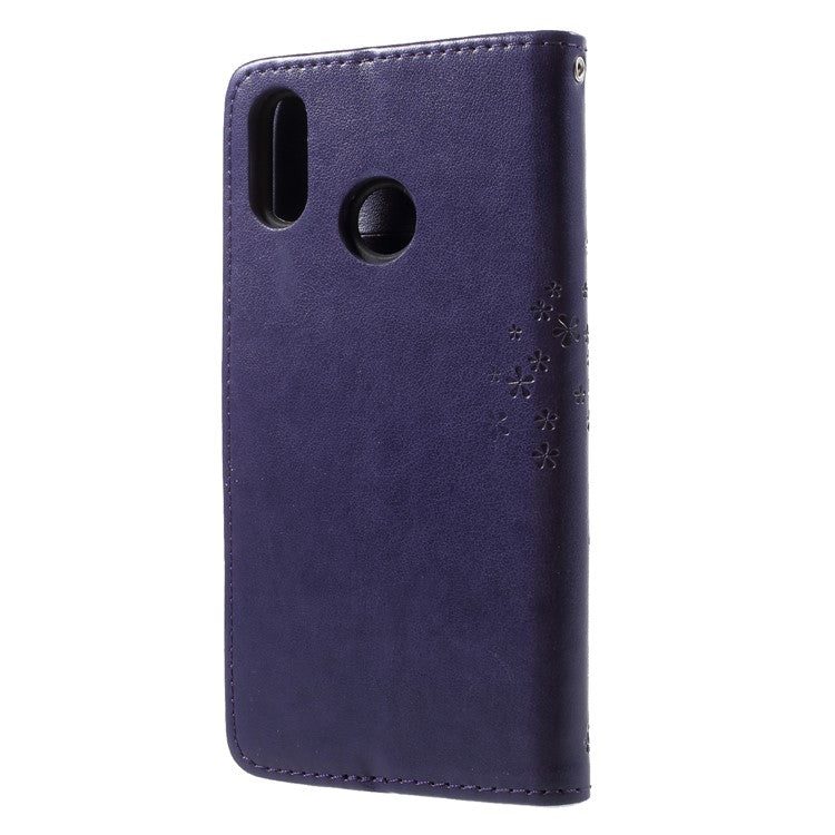 Imprint Tree Owl Pattern Wallet Stand Leather Mobile Casing for Huawei P20 Lite / Nova 3e - Dark Purple