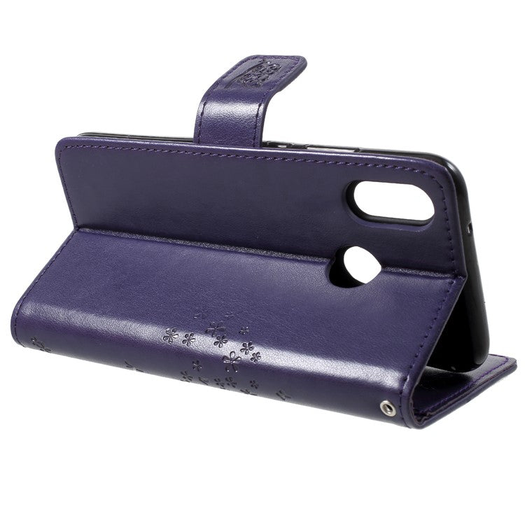 Imprint Tree Owl Pattern Wallet Stand Leather Mobile Casing for Huawei P20 Lite / Nova 3e - Dark Purple