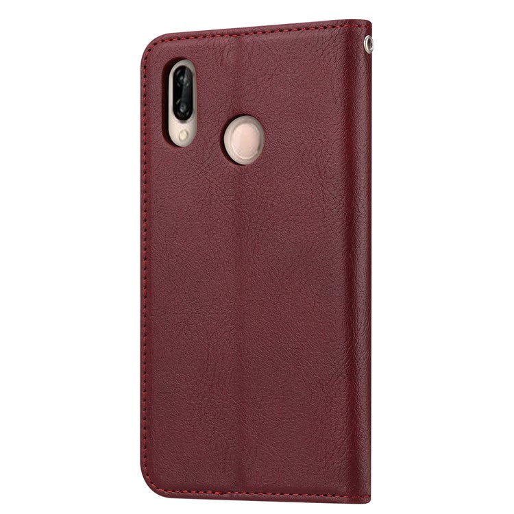 Auto-absorbed Leather Stand Protective Cover for Huawei P20 Lite / Nova 3e - Wine Red
