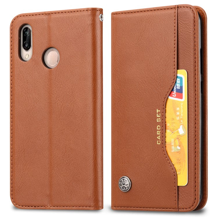 Auto-absorbed Leather Wallet Mobile Shell Case for Huawei P20 Lite / Nova 3e - Brown