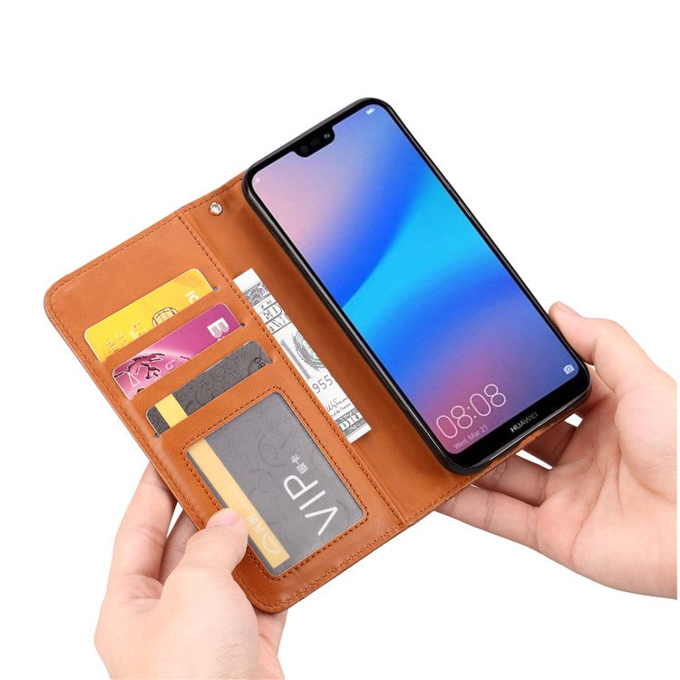 Auto-absorbed Leather Wallet Mobile Shell Case for Huawei P20 Lite / Nova 3e - Brown