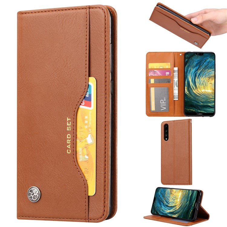 Auto-absorbed Leather Wallet Stand Case Accessory for Huawei P20 - Brown
