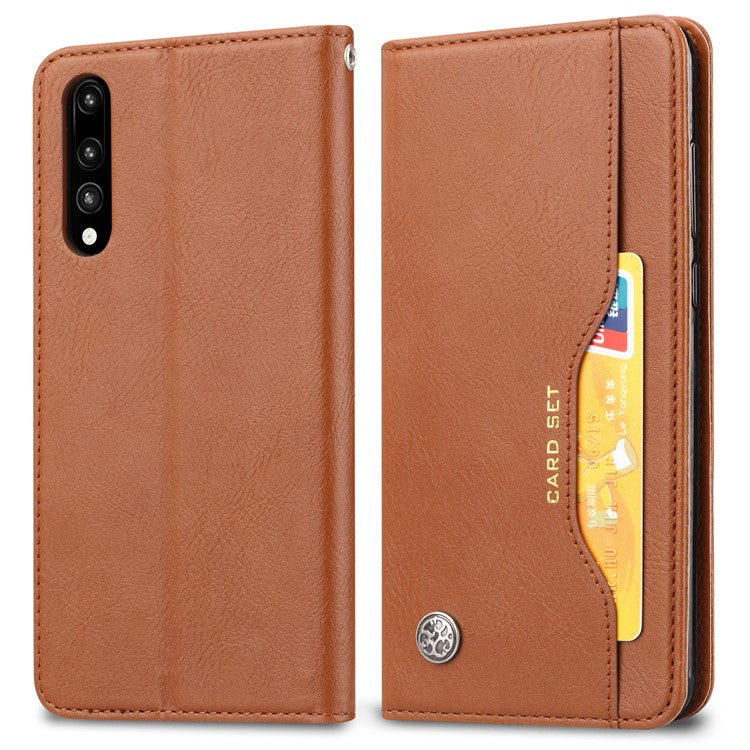 Auto-absorbed Leather Wallet Stand Case Accessory for Huawei P20 - Brown