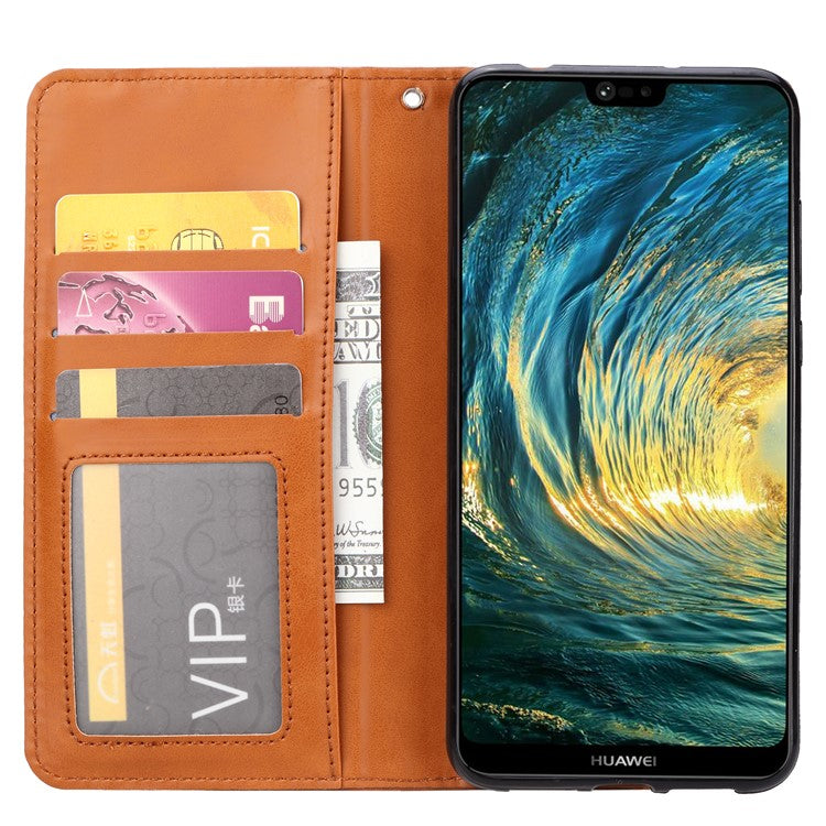 Auto-absorbed Leather Wallet Stand Case Accessory for Huawei P20 - Brown
