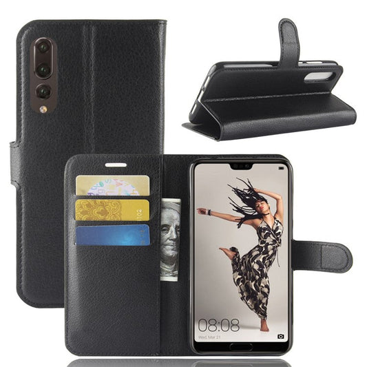 Litchi Texture Stand Wallet Stand Phone Leather Case for Huawei P20 Pro Mobile Phone Accessory - Black