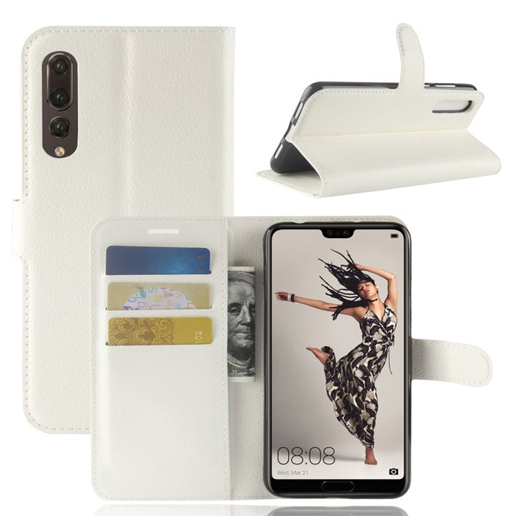 Litchi Texture Stand Wallet Stand Phone Leather Case for Huawei P20 Pro Mobile Phone Accessory - White