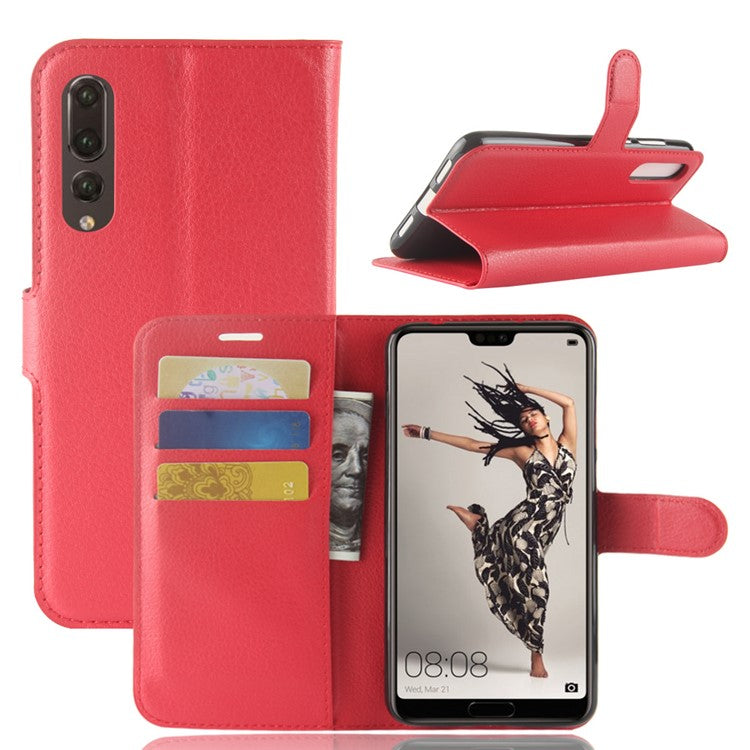 Litchi Texture Stand Wallet Stand Phone Leather Case for Huawei P20 Pro Mobile Phone Accessory - Red