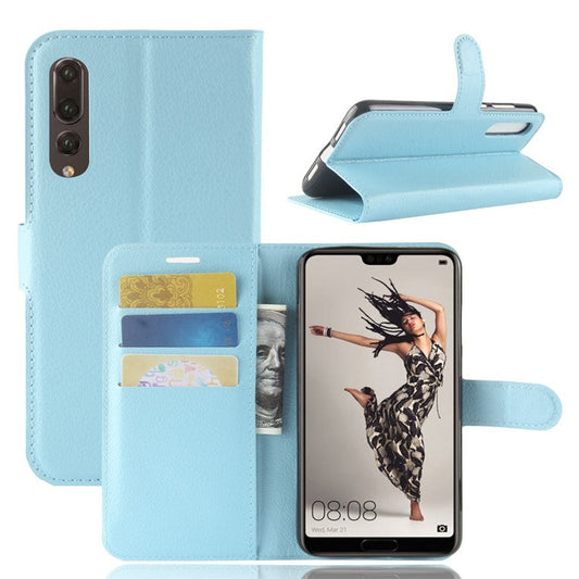 Litchi Texture Stand Wallet Stand Phone Leather Case for Huawei P20 Pro Mobile Phone Accessory - Blue