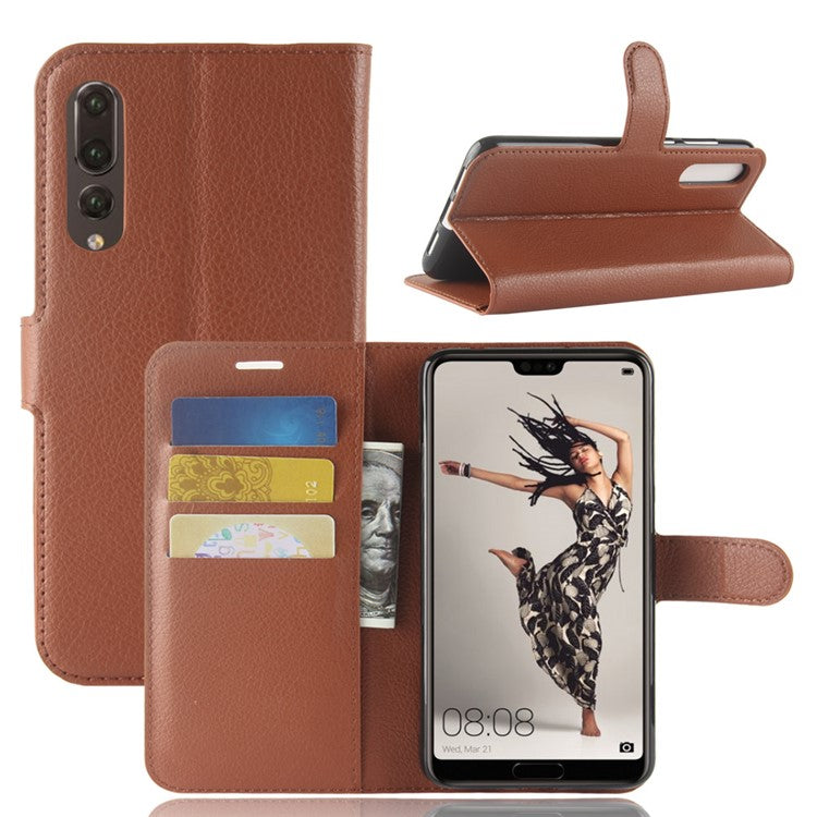 Litchi Texture Stand Wallet Stand Phone Leather Case for Huawei P20 Pro Mobile Phone Accessory - Brown