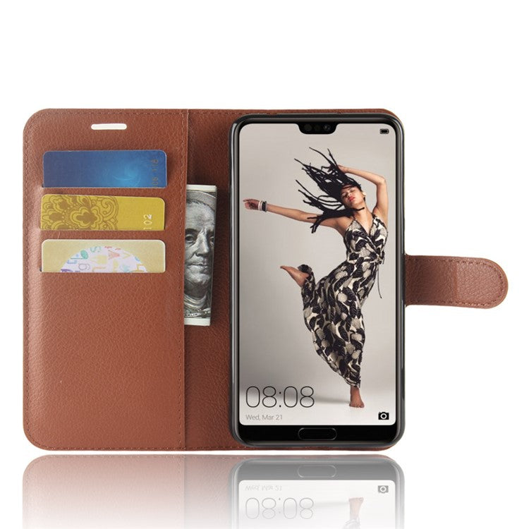 Litchi Texture Stand Wallet Stand Phone Leather Case for Huawei P20 Pro Mobile Phone Accessory - Brown