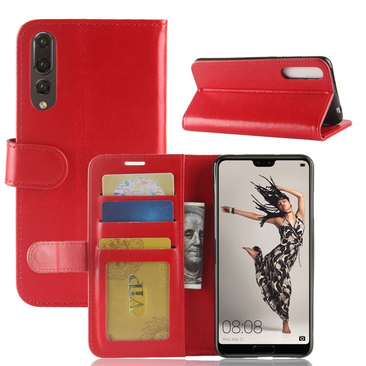 For Huawei P20 Pro Crazy Horse PU Leather Wallet Stand Cell Phone Case Cell Phone Accessories - Red
