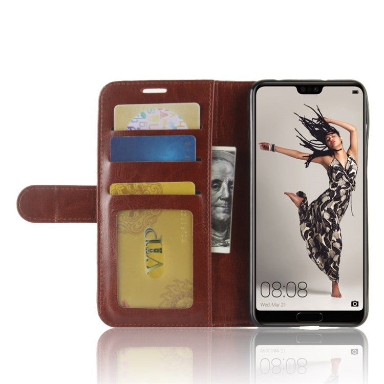 For Huawei P20 Pro Crazy Horse PU Leather Wallet Stand Cell Phone Case Cell Phone Accessories - Brown