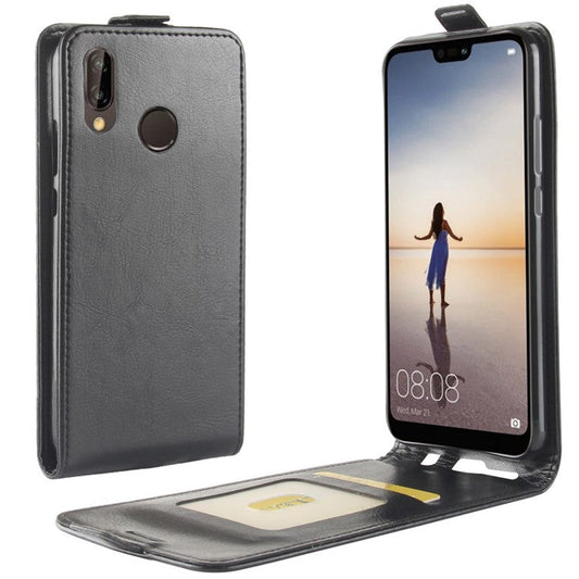 Crazy Horse Crazy Horse Vertical Leather Card Holder Case for Huawei P20 Lite / Nova 3e - Black