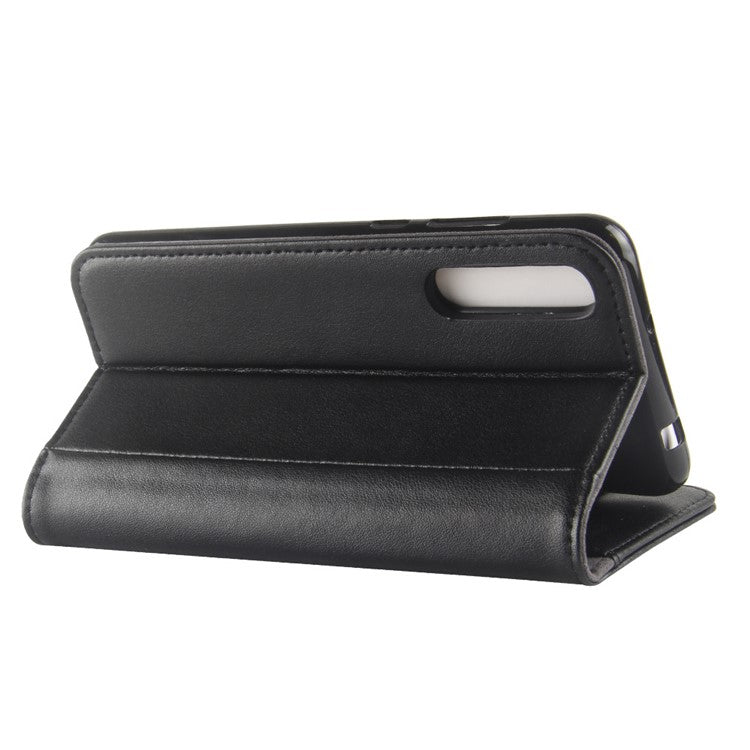 Split Leather Wallet Stand Phone Cover for Huawei P20 Pro Simple Stitching Design - Black