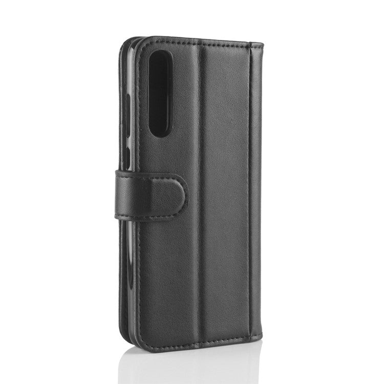 Split Leather Wallet Stand Phone Cover for Huawei P20 Pro Simple Stitching Design - Black