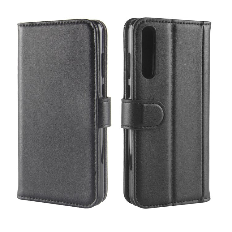 Split Leather Wallet Stand Phone Cover for Huawei P20 Pro Simple Stitching Design - Black