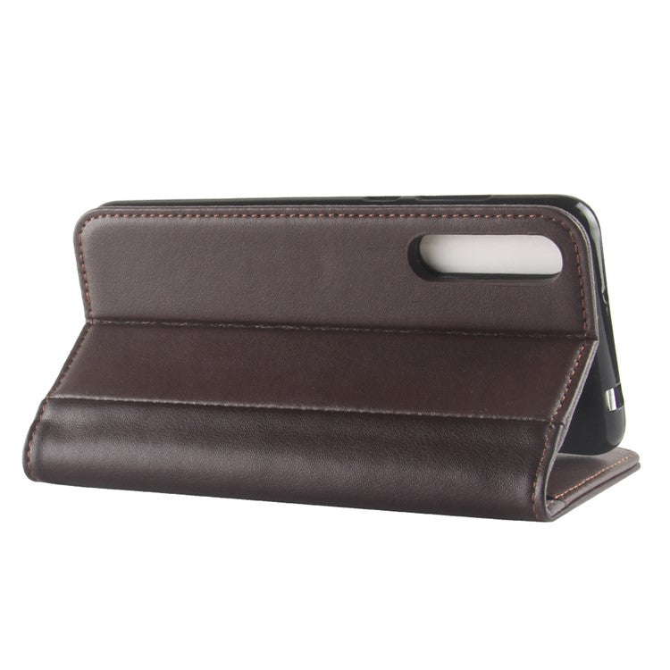Split Leather Wallet Stand Phone Cover for Huawei P20 Pro Simple Stitching Design - Brown
