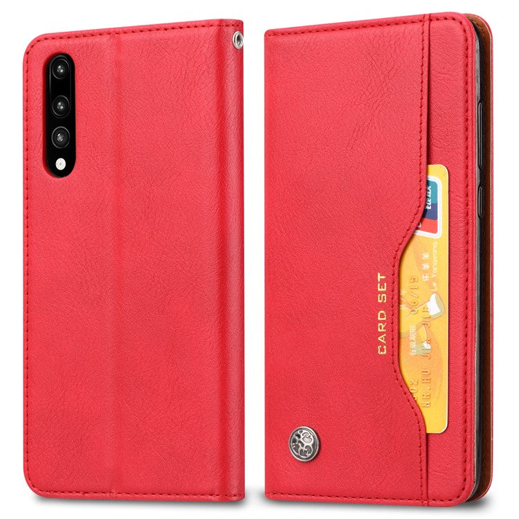 Auto-absorbed Leather Wallet Cell Phone Cover for Huawei P20 Pro - Red