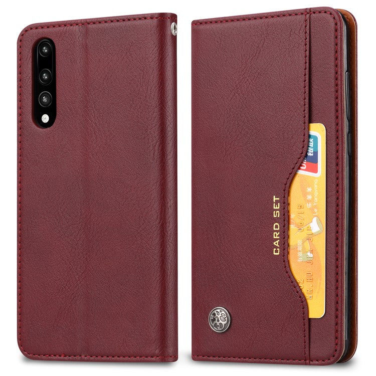 Auto-absorbed Leather Stand Phone Flip Case for Huawei P20 Pro - Wine Red