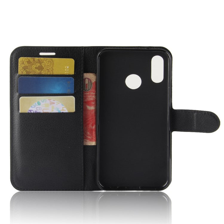 Litchi Texture Wallet Stand Leather Phone Accessory Case for Huawei P20 Lite / Nova 3e - Black