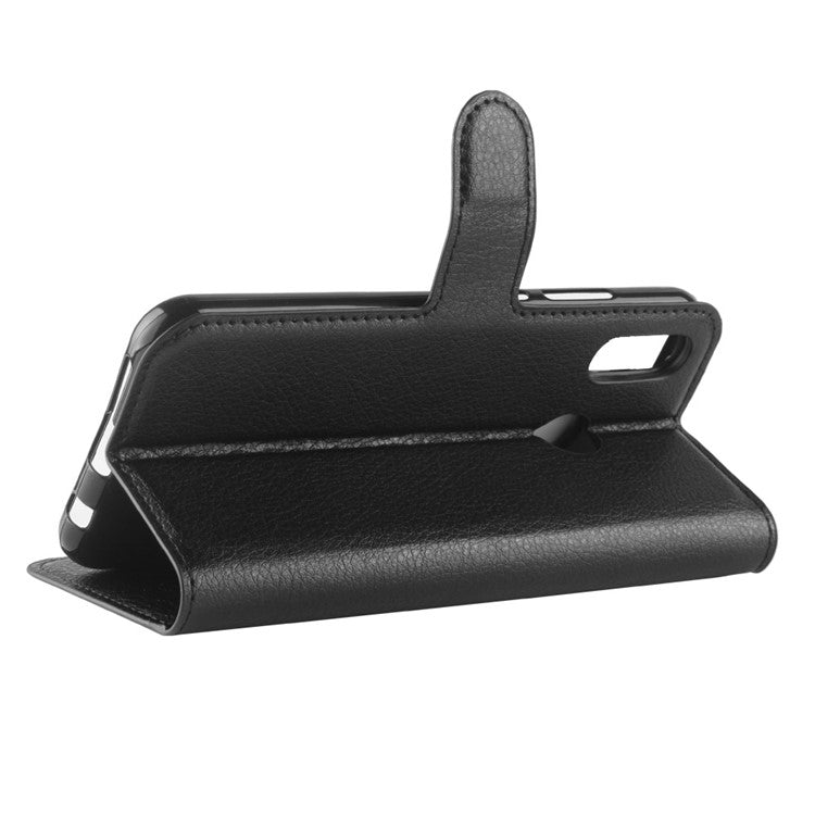 Litchi Texture Wallet Stand Leather Phone Accessory Case for Huawei P20 Lite / Nova 3e - Black