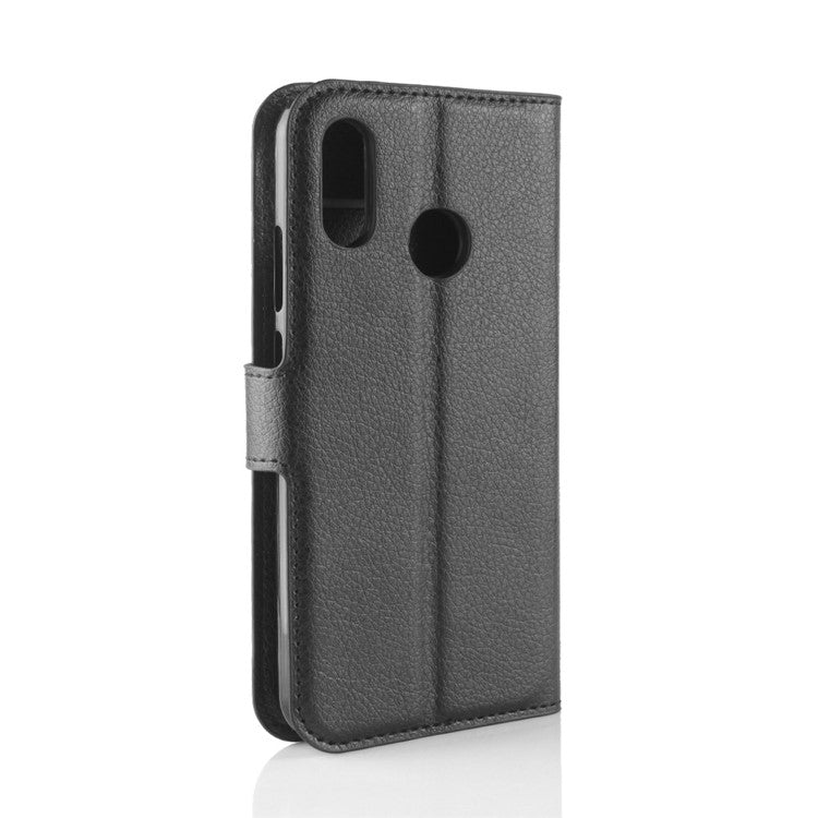 Litchi Texture Wallet Stand Leather Phone Accessory Case for Huawei P20 Lite / Nova 3e - Black